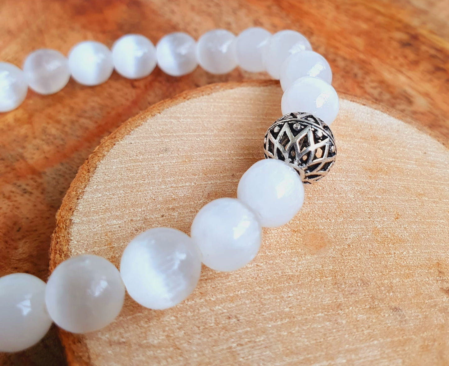Selenit Armband mit Silberdetail (925 Silber)