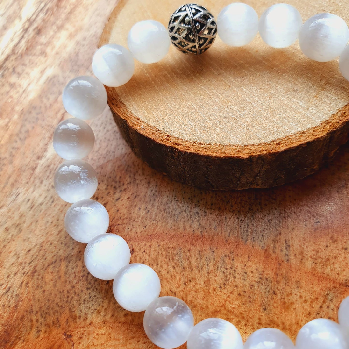 Selenit Armband mit Silberdetail (925 Silber)