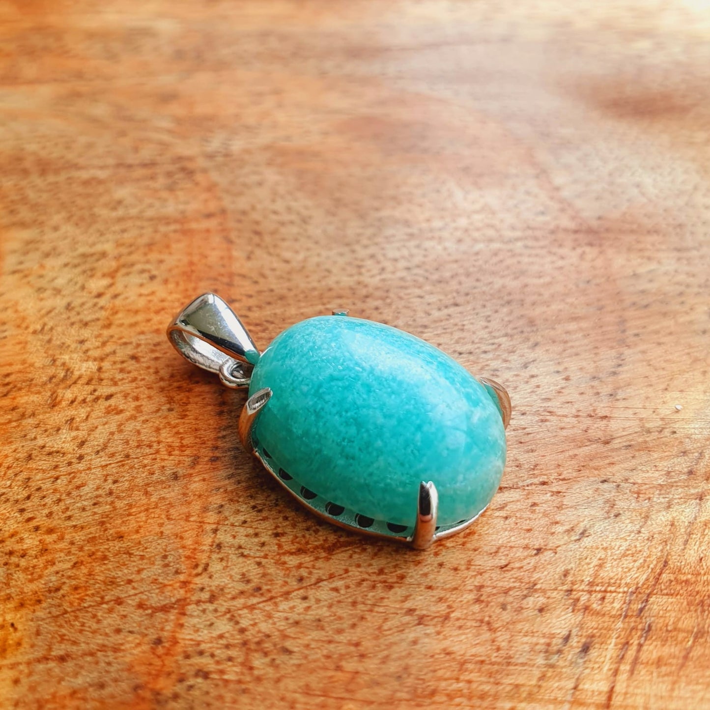 Kette aus Edelstahl mit Amazonit Anhänger (Oval)