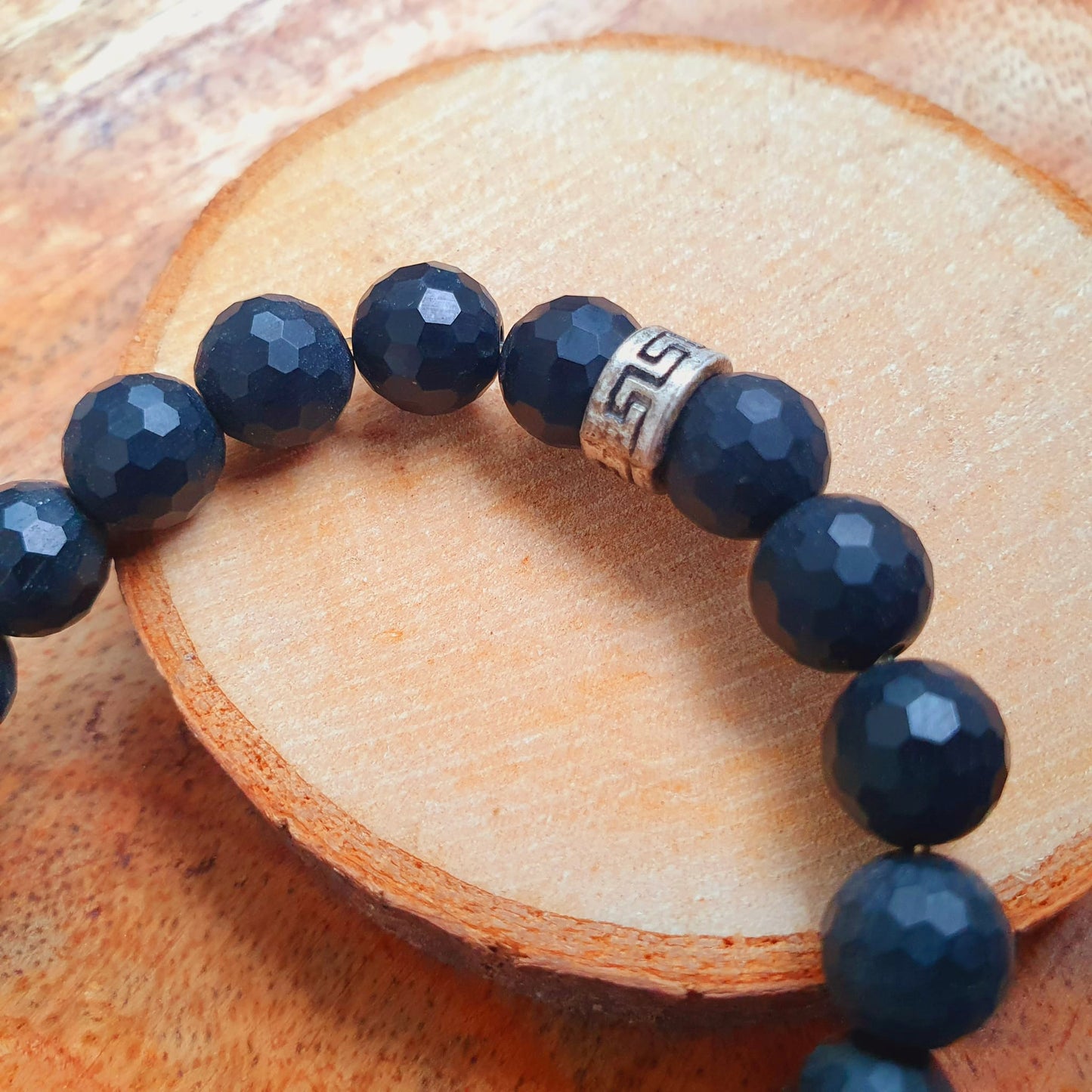 Onyx Armband mit Silberdetail