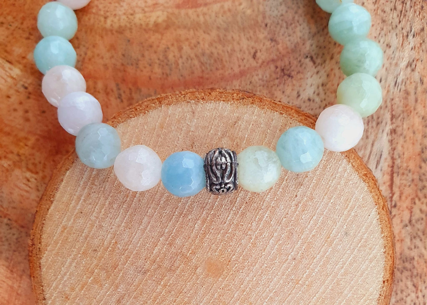 Aquamarin - Heliodor- Morganit Armband mit Silberdetail