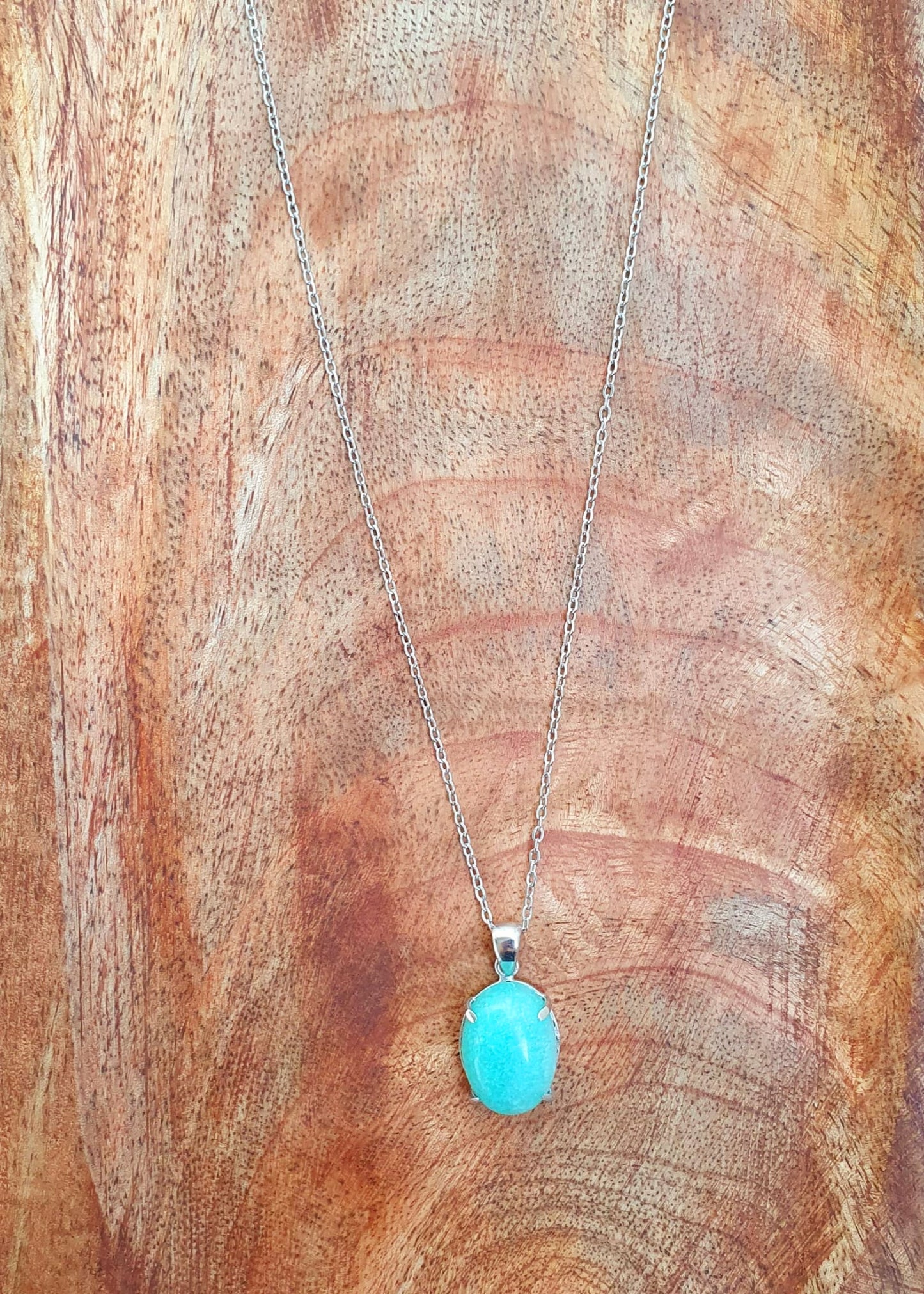 Kette aus Edelstahl mit Amazonit Anhänger (Oval)